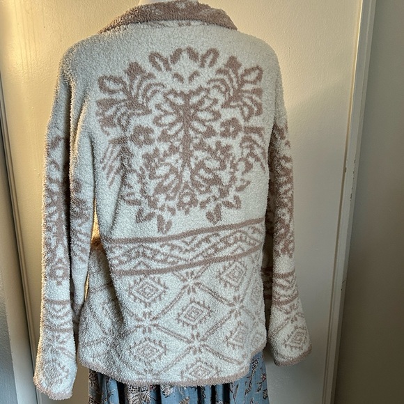 Knox Rose Cozy Fleece Ivory Taupe 1/4 Zip Damask Patterned Pullover Sweater - Picture 4 of 8